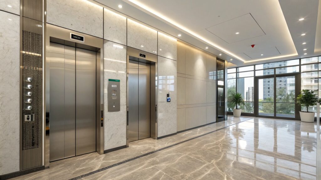 an image of the interior of an elevator in a mode